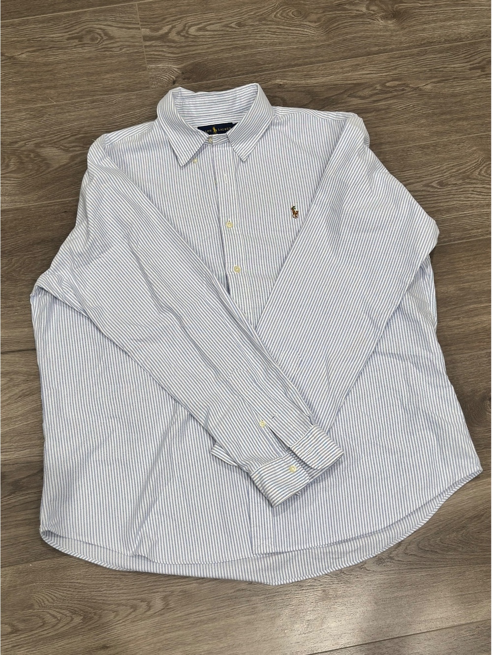 Ralph Lauren Custom Fit Men's XXL Blue and White Striped Dress Shirt